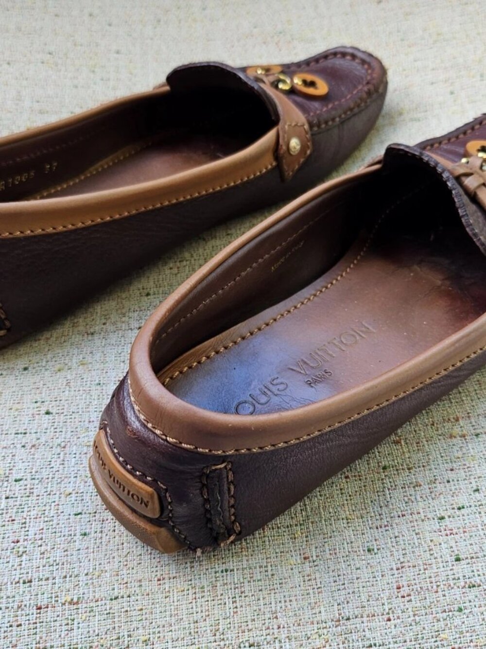 Vintage Louis Vuitton Women Shoes Loafer Slip on Brown Leather Size 37 Italy - Picture 5 of 12